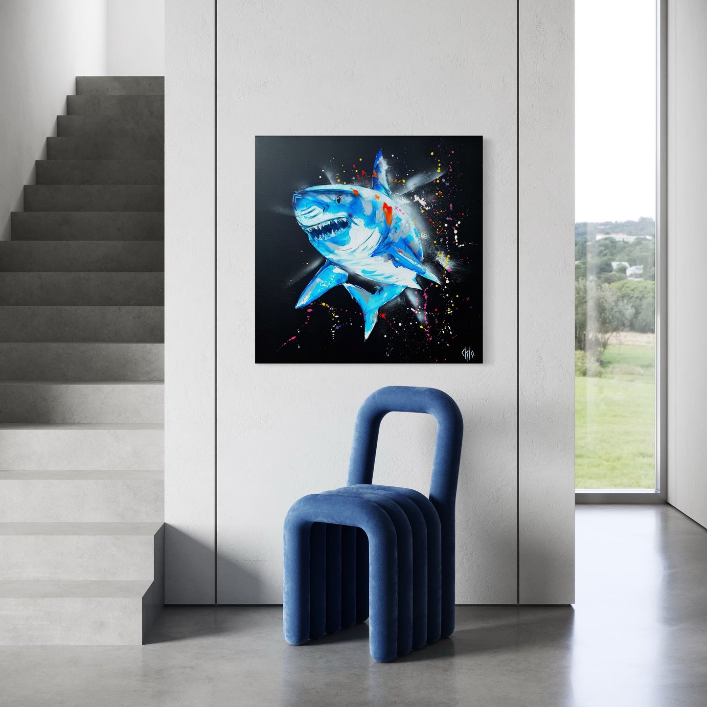 Requin bleu original signé