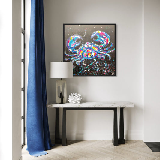 oeuvre d'art unique représentant un crabe ou un cancer en signe astrologique en peinture acrylique fait main en france art contemporain décoration